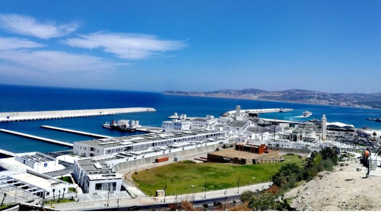 Tangier coastline showing medina, harbor, and strait of gibraltar where mediterranean meets atlantic