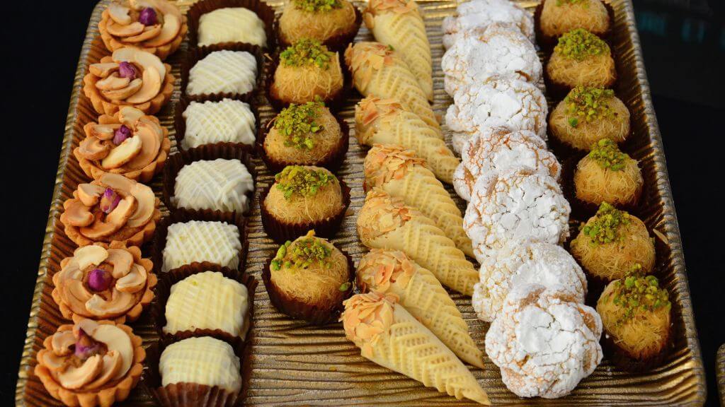 Traditional Moroccan pastries delivered to a hotel room in Tangier.