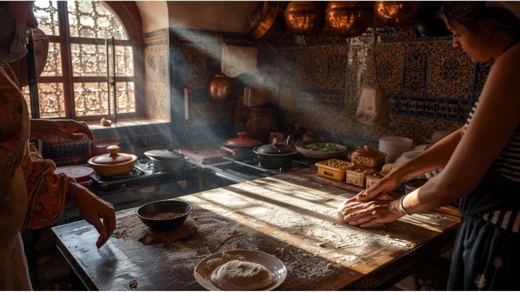 Hands-on moroccan cooking class in traditional tangier riad kitchen with tagines and fresh ingredients