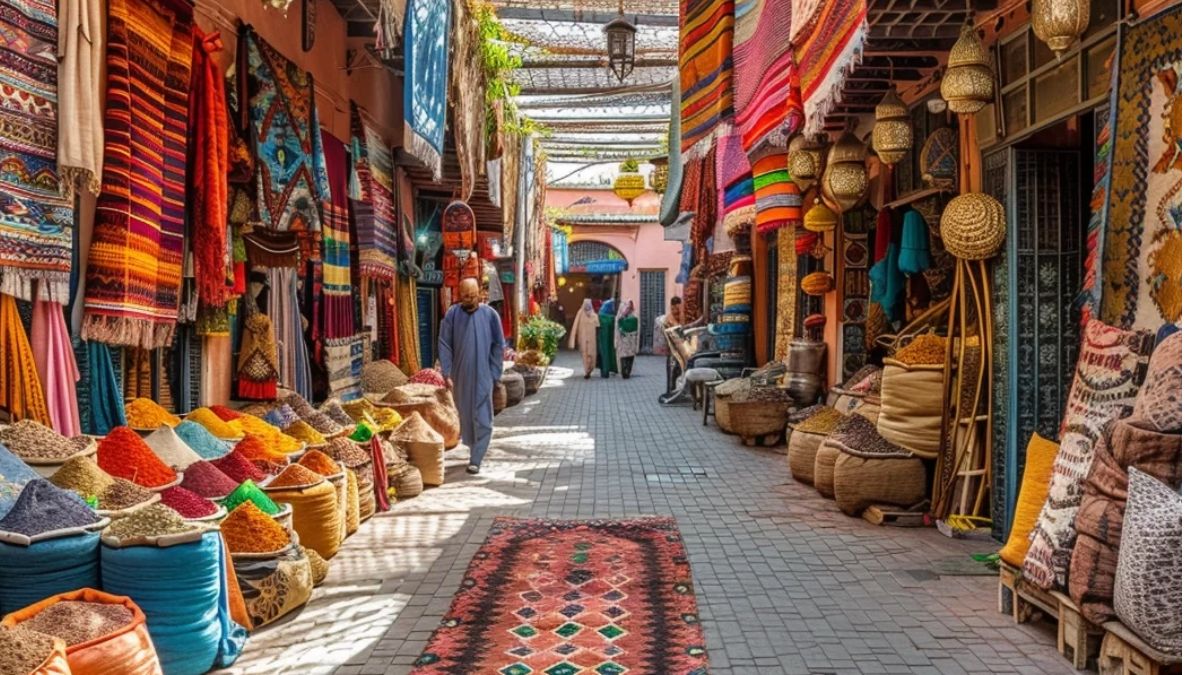 Semmarine Souk is lively and diverse, blending local commerce with visitor curiosity. The scent of spices mixes with leather and wood, and sunlight